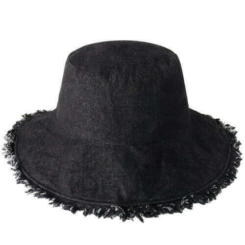 Wide Brim Frayed Bucket Hat.