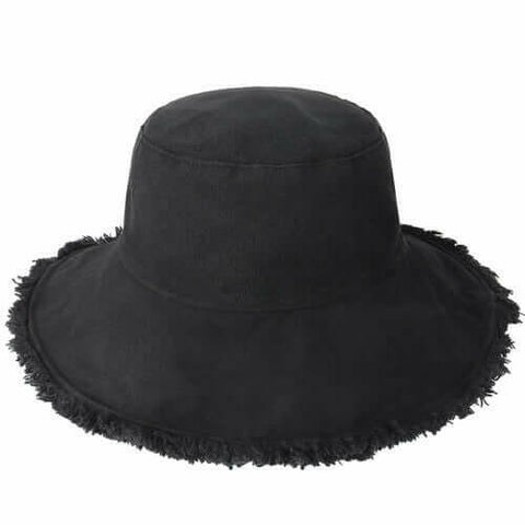 Wide Brim Frayed Bucket Hat.