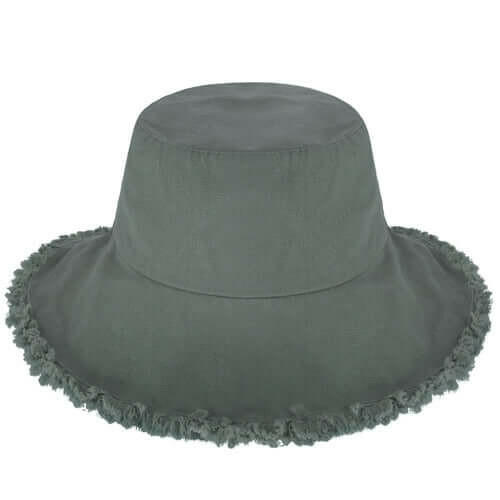 Wide Brim Frayed Bucket Hat.