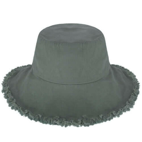 Wide Brim Frayed Bucket Hat.