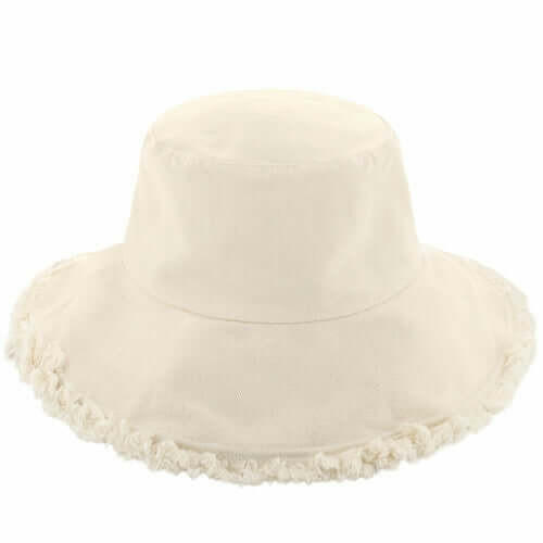 Wide Brim Frayed Bucket Hat.