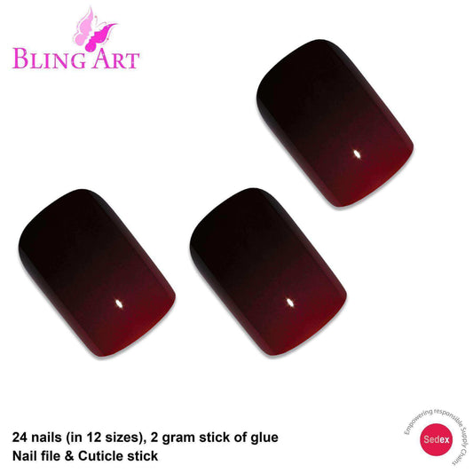 False Nails by Bling Art Red Black French Squoval 24 Fake Medium