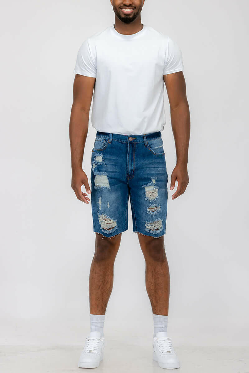 Washed Distressed Denim Shorts.