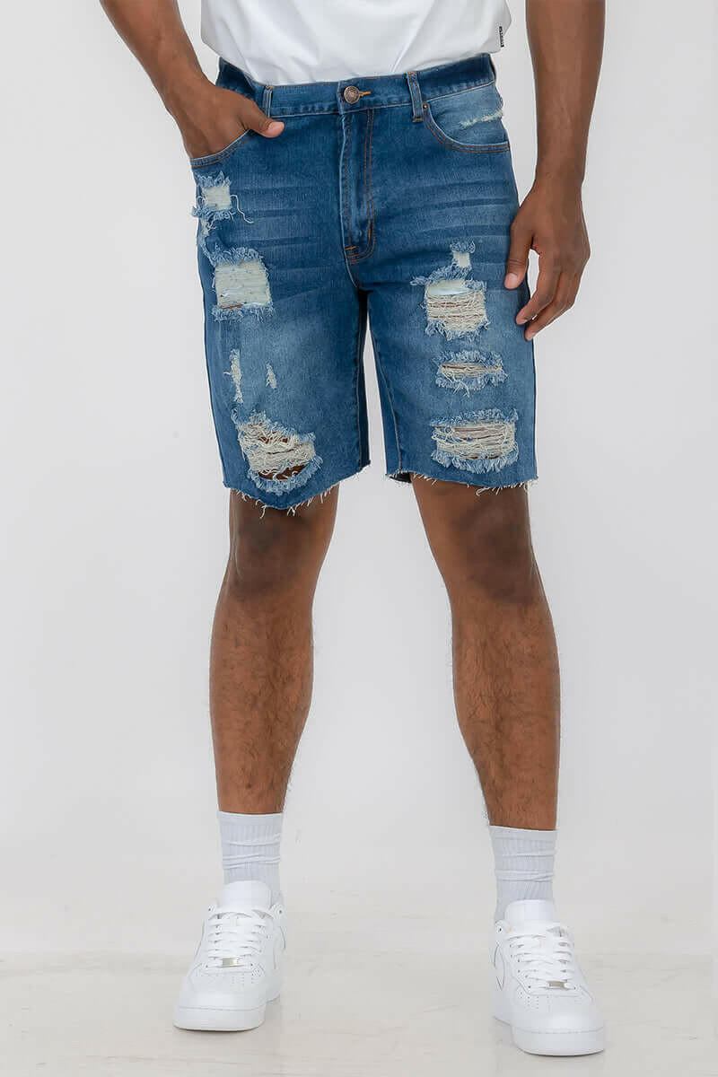 Washed Distressed Denim Shorts.