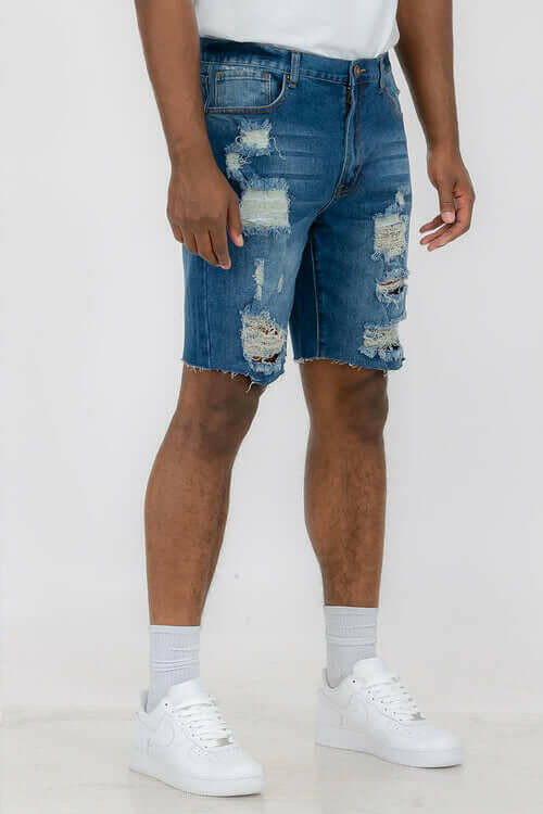 Washed Distressed Denim Shorts.