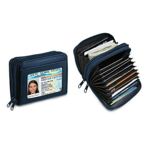 RFID Genuine Leather Credit Card Wallet for Women w/ ID Display Window.