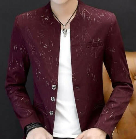 Mens Slim Round Stand Collar Pattern Blazer.