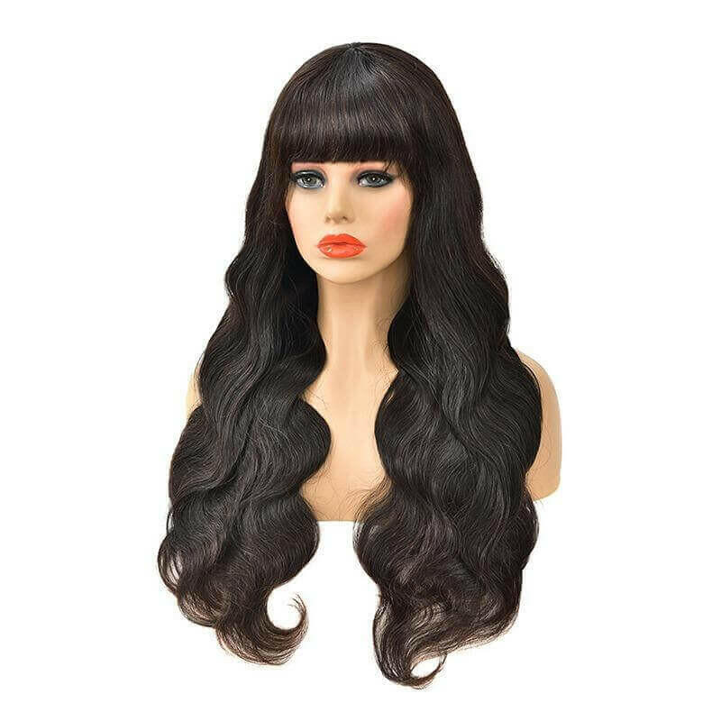 Body Wave Human Hair Wigs With Bangs Full Machine Made Brazilian Human.