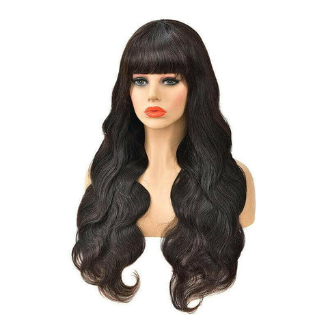 Body Wave Human Hair Wigs With Bangs Full Machine Made Brazilian Human.