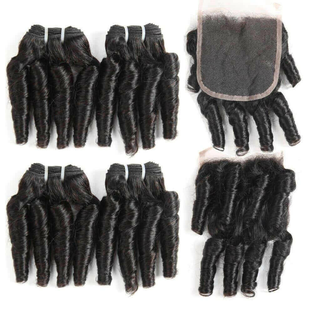 10A Grade 3/4 Spring Curl Fumi Human Hair bundles with 4x4 Closures &.