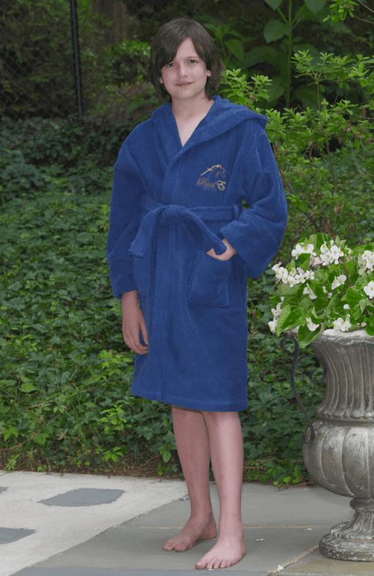 Raul E New York Boys' Hooded Terry Robe Navy Blue.