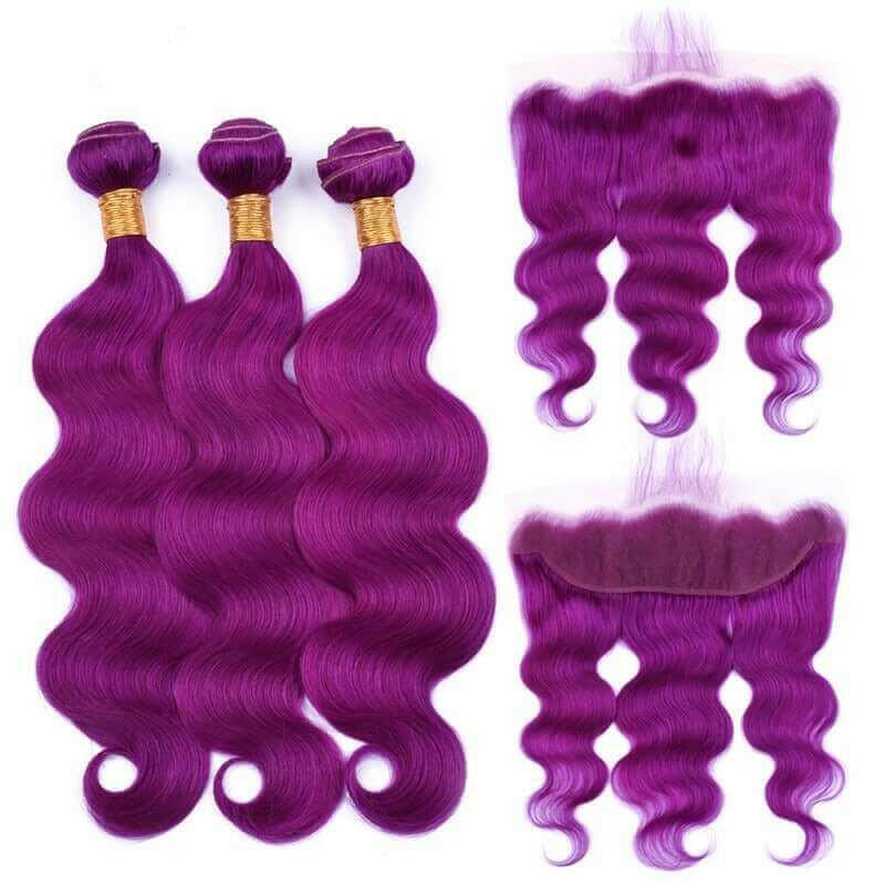 Body Wave 10A Grade Purples #1B/ purple 3/4 BUNDLES with CLOSURES & FR.