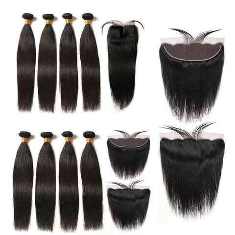 10A Grade 3/4 Straight Human Hair Bundles 4x4 Closures and 13x4 fronta.