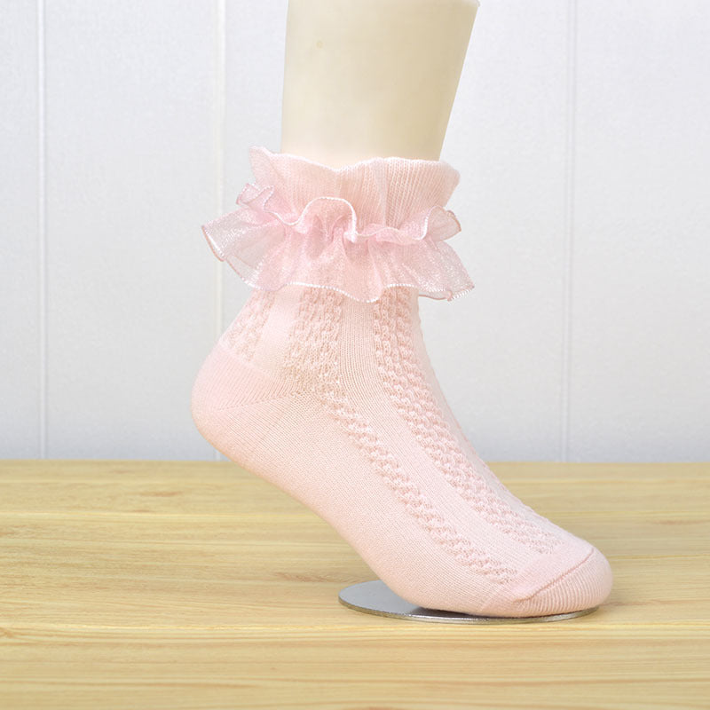 White Lace Mesh Socks for Kids - Princess Dance Style