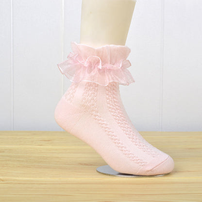 White Lace Mesh Socks for Kids - Princess Dance Style