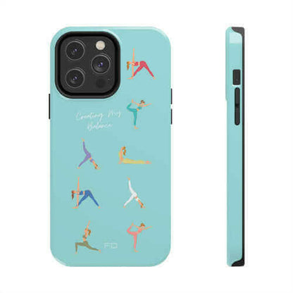 Yoga Poses Blue Tough Case for iPhone with Wireless Charging.