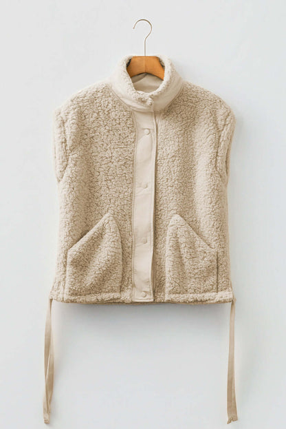 Solid Fleece Snap Button Side Tie Vest