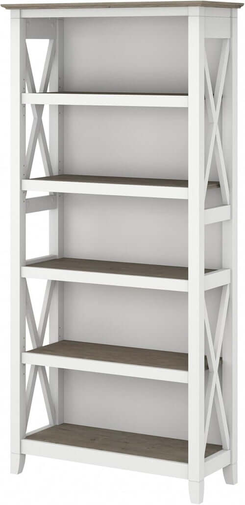 Bush Furniture Key West 66 Inch Bookcase Shiplap Gray White