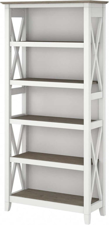 Bush Furniture Key West 66 Inch Bookcase Shiplap Gray White