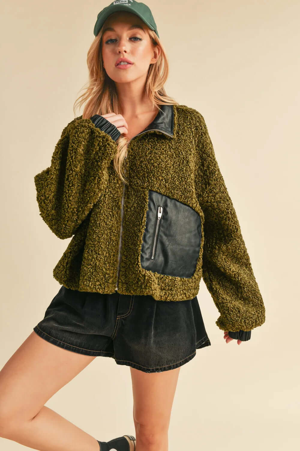 Aemi + Co Collared Neck Zip Up Sherpa Jacket