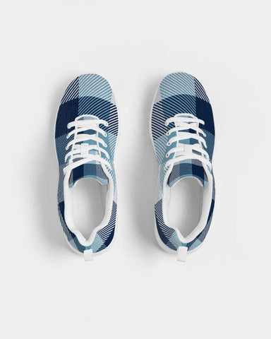 Mens Sneakers, Blue Plaid Low Top Canvas Running Shoes - Pzt475