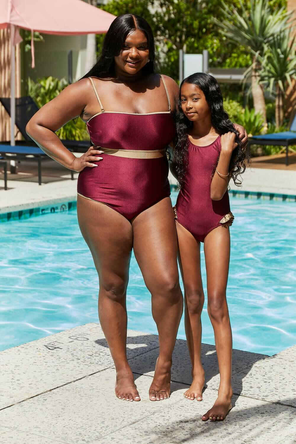 Marina West Swim Wave Break Contrast Trim One-Piece in Wine.