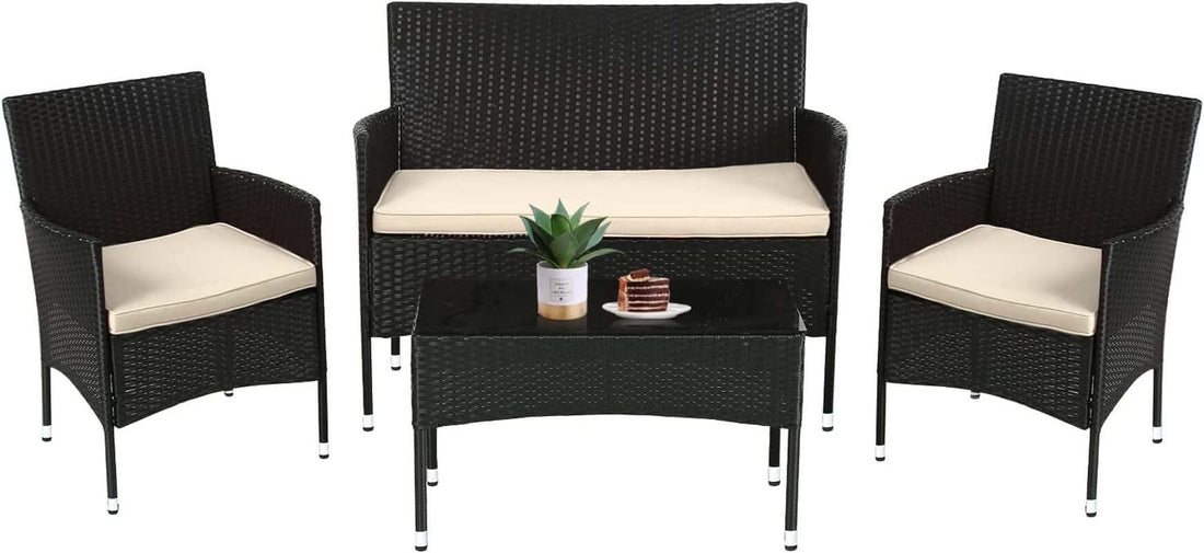 Outdoor Rattan 4 Piece Patio Furniture Conversation Set
