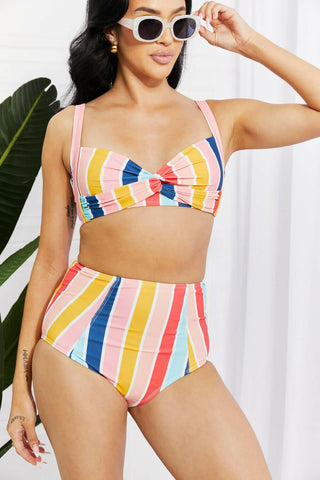 Marina West Swim Take A Dip Twist High-Rise Bikini in Stripe.