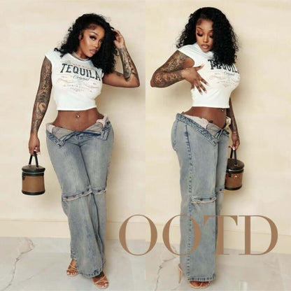 Y2k Baggy Wide Leg Jeans Women Vintage Streetwear Washed Denim Pants