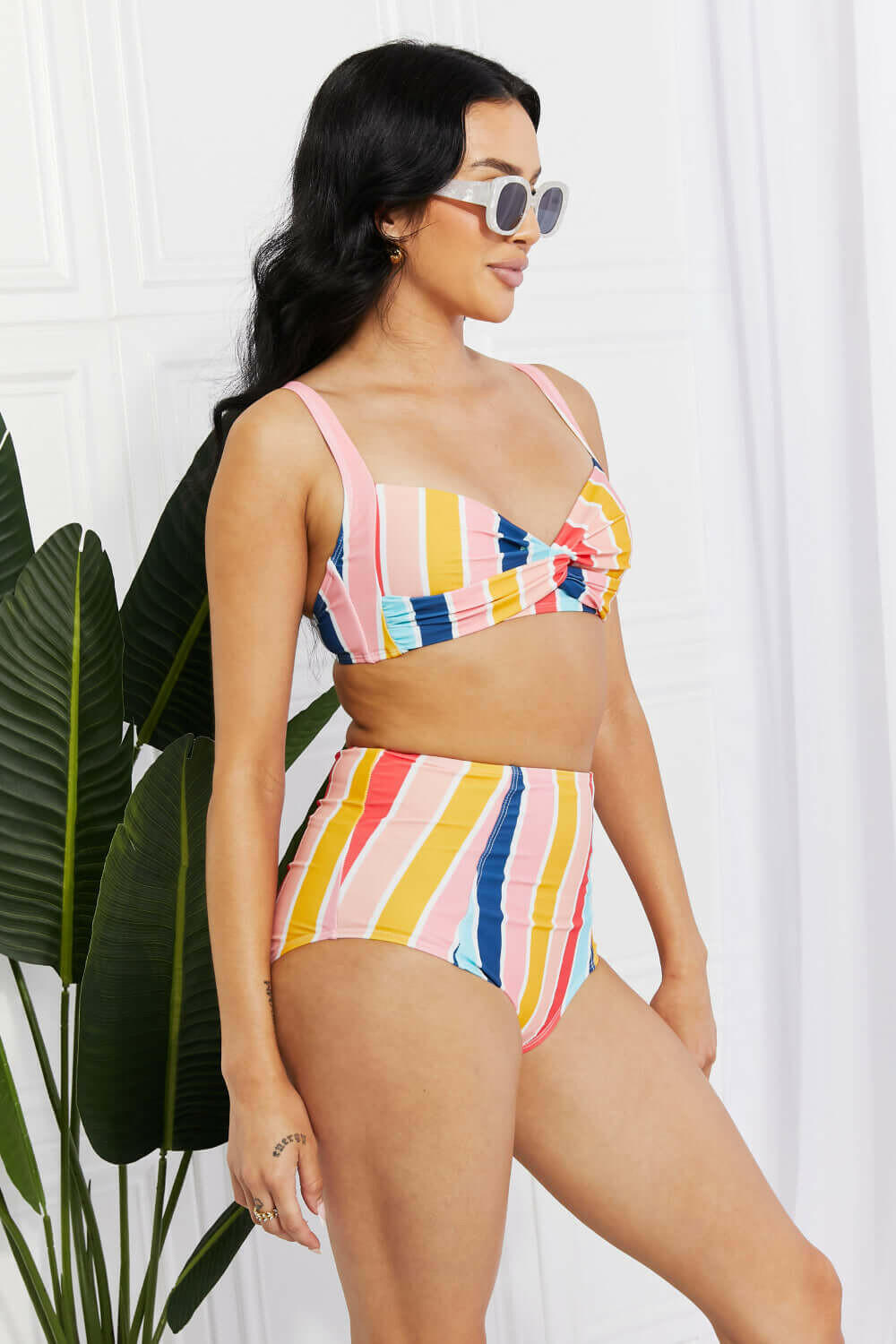 Marina West Swim Take A Dip Twist High-Rise Bikini in Stripe.