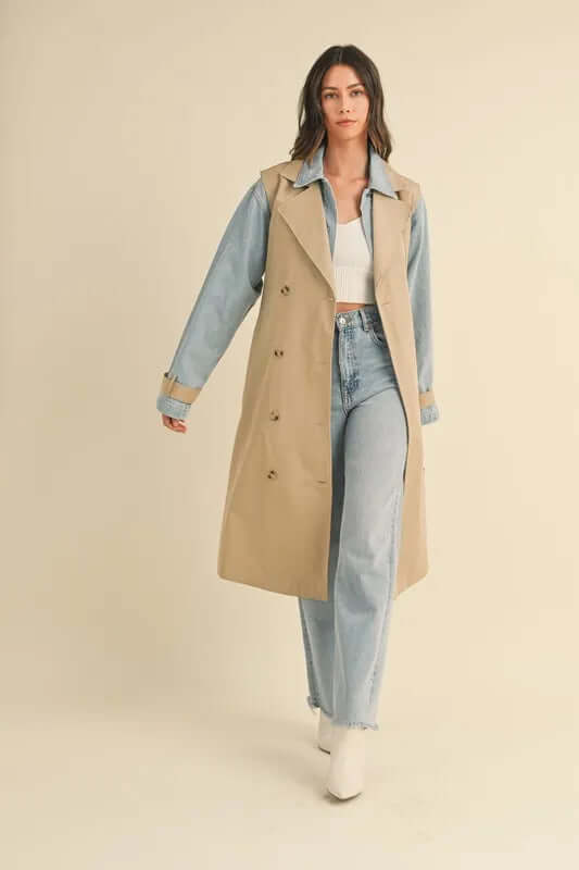 MABLE Layered Look Trench Coat With Denim Jacket
