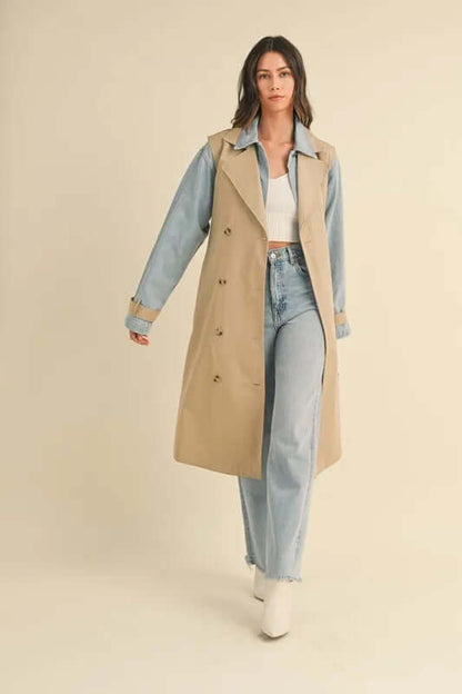 MABLE Layered Look Trench Coat With Denim Jacket