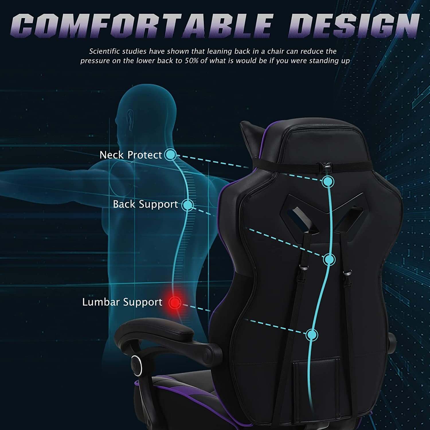 Purple Gaming Chair Reclining Computer Chair with Footrest High Back Gamer Chair with Massage Large Computer Gaming Chair Racing Style Chair for Gaming Big and Tall Gaming Chairs for Adult