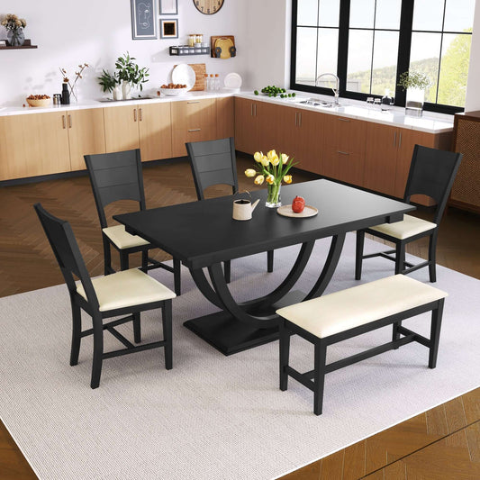 6-Piece Wood Half Round Dining Table Set Kitchen Table Set with Long