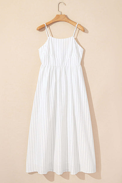 Stripe Spaghetti Strap Pocketed High Waist Maxi Dress