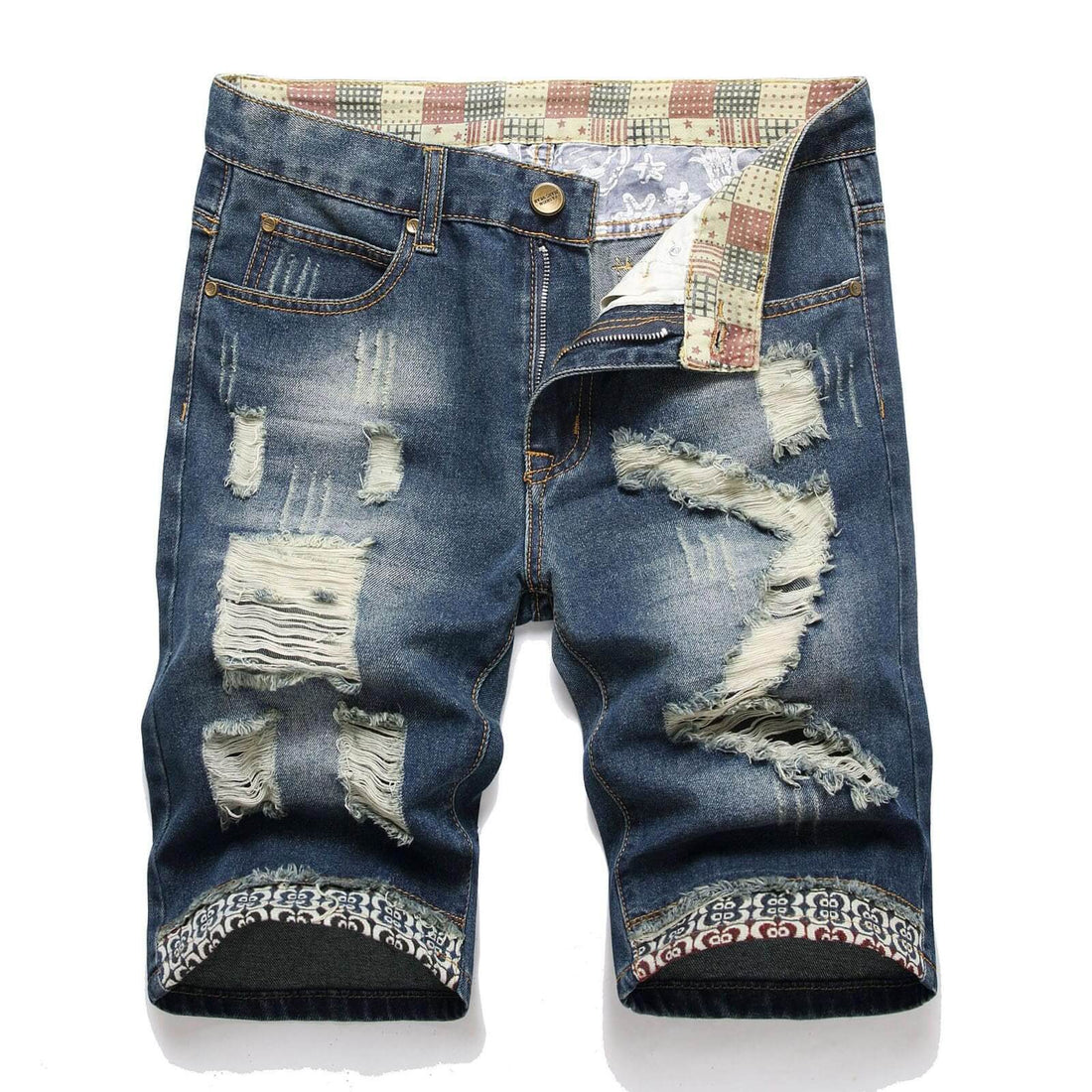 Men’s Distressed Jean Shorts, Dark Blue