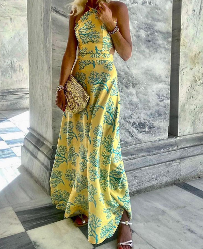 Halterneck Printed Midi Dress for Women