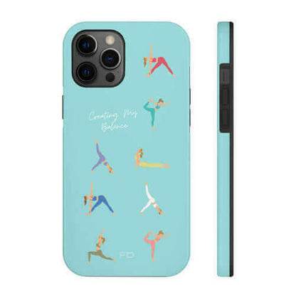 Yoga Poses Blue Tough Case for iPhone with Wireless Charging.