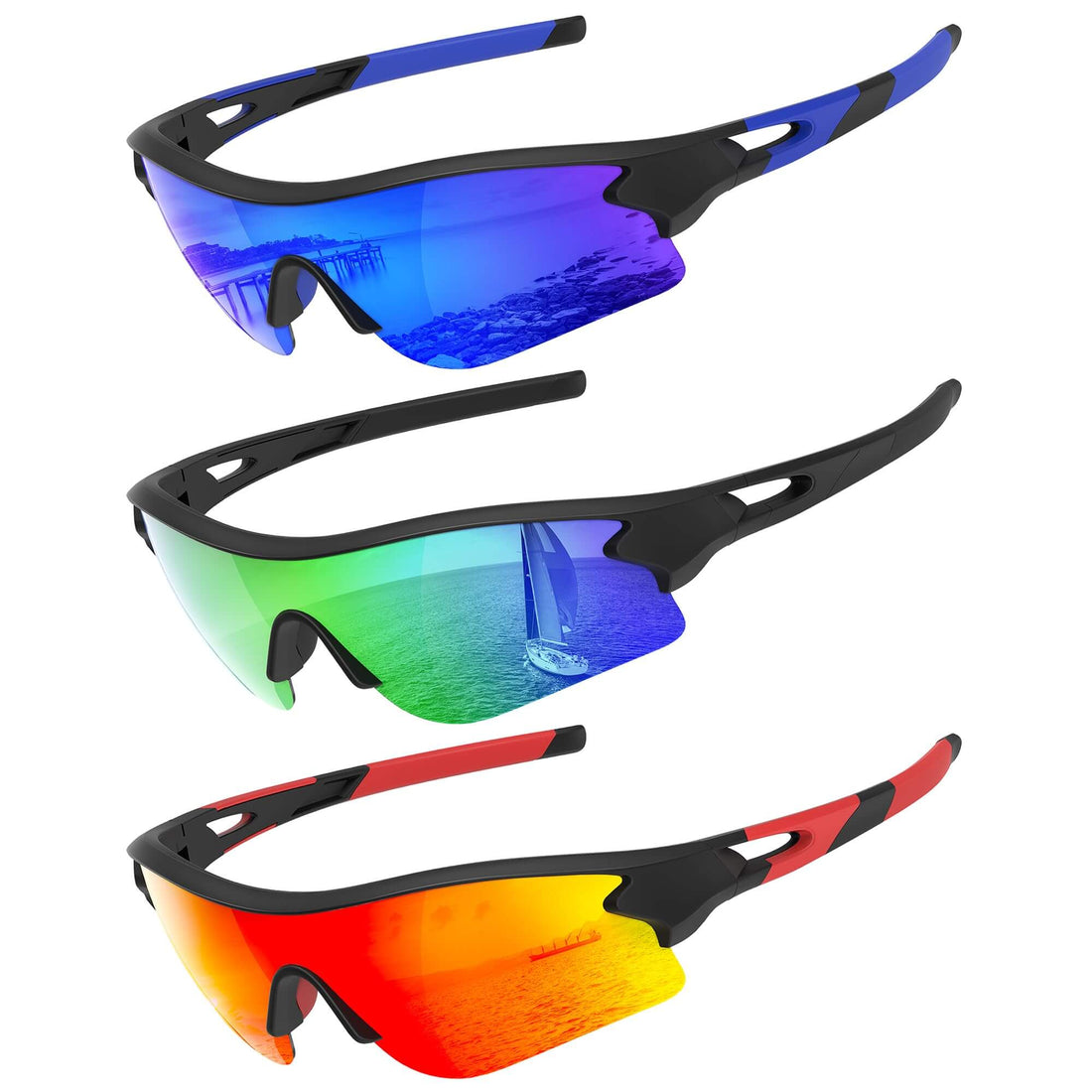 OUKEMAX Polarized Wraparound Sports Sunglasses, 3-Pack