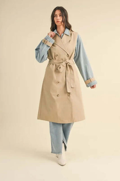 MABLE Layered Look Trench Coat With Denim Jacket