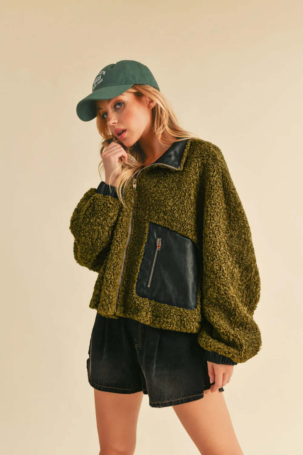 Aemi + Co Collared Neck Zip Up Sherpa Jacket