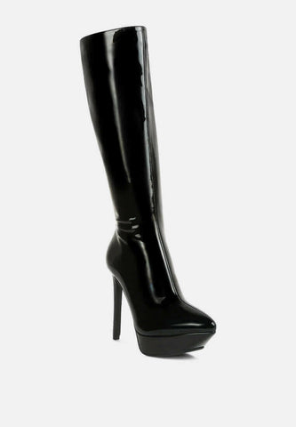 chatton patent stiletto high heeled calf boots.