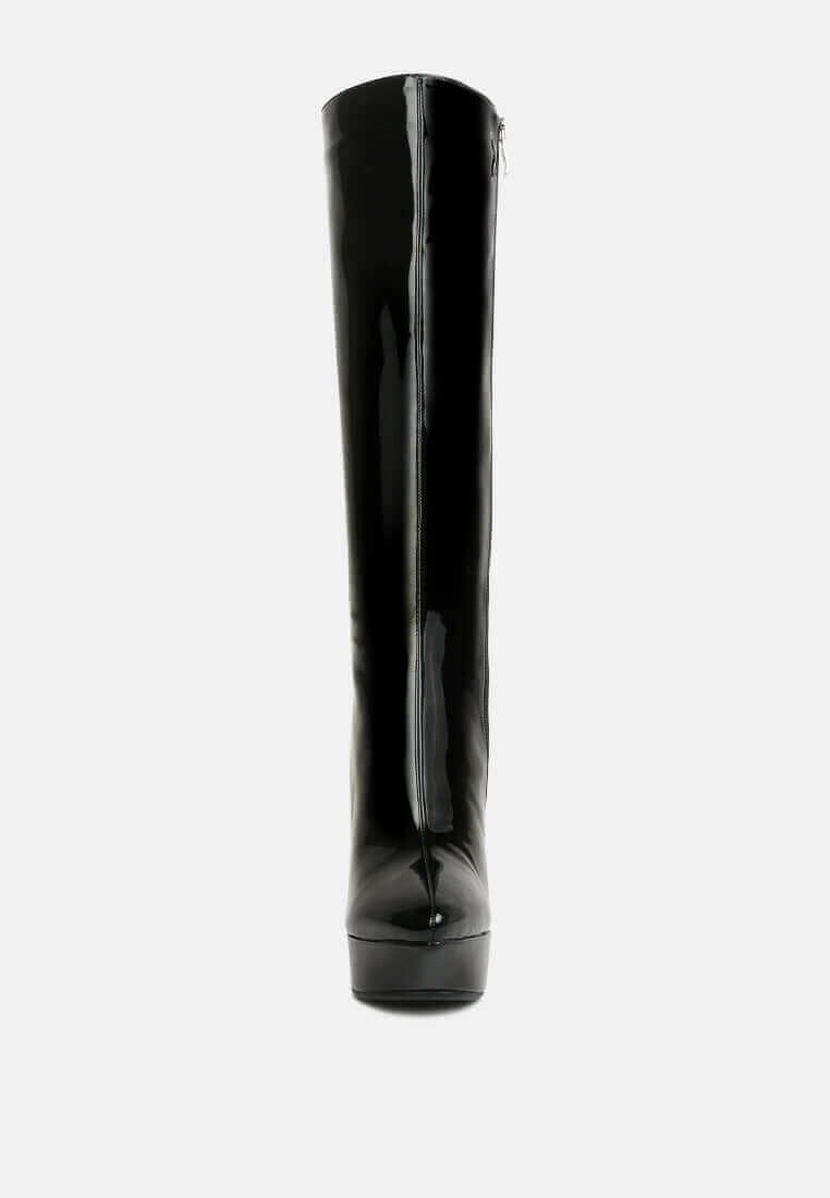 chatton patent stiletto high heeled calf boots.