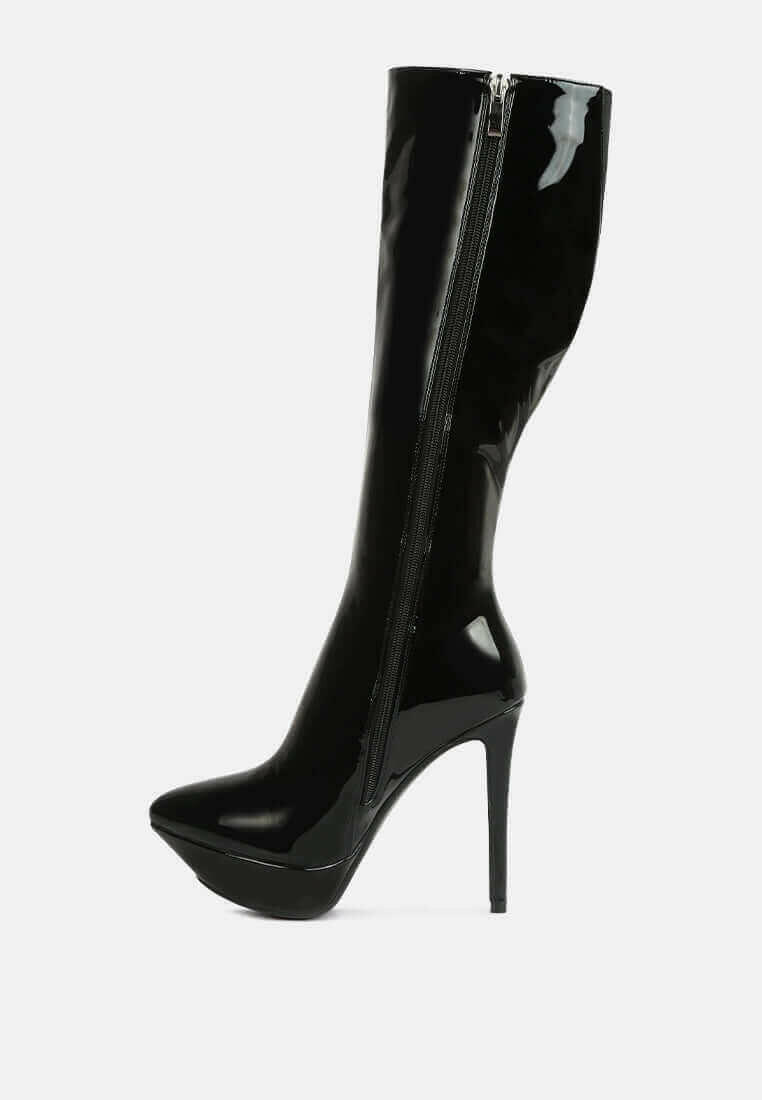 chatton patent stiletto high heeled calf boots.