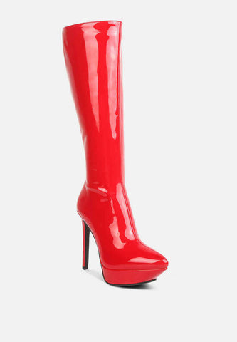 chatton patent stiletto high heeled calf boots.