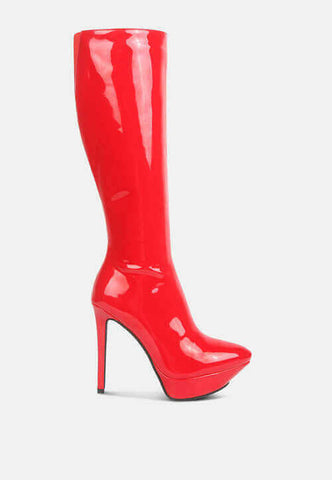 chatton patent stiletto high heeled calf boots.