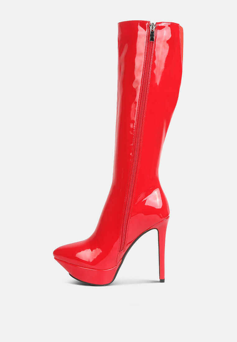 chatton patent stiletto high heeled calf boots.