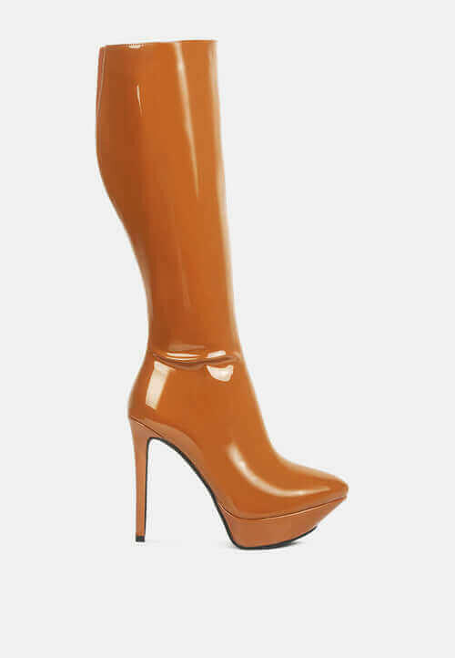 chatton patent stiletto high heeled calf boots.