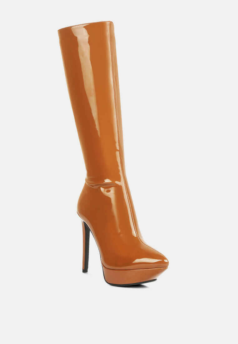 chatton patent stiletto high heeled calf boots.