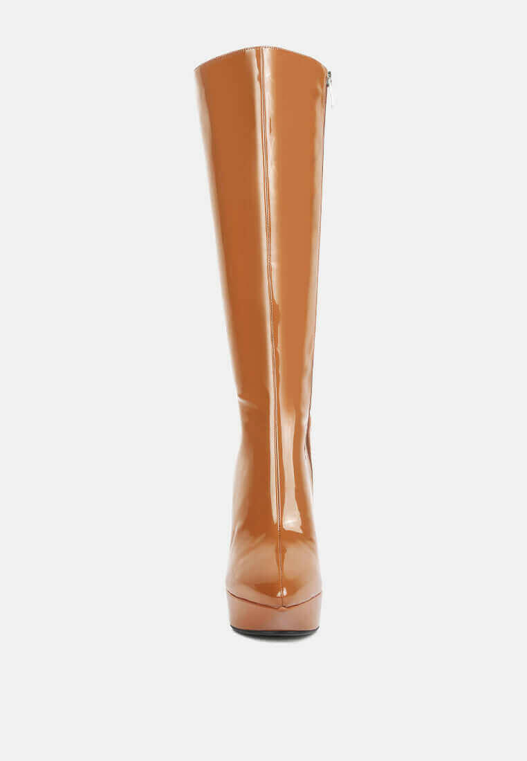 chatton patent stiletto high heeled calf boots.